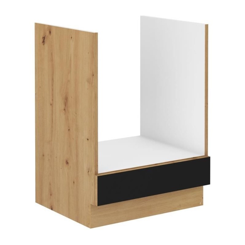 MODENA - Meuble bas four - 60 x 52 x 82 cm - Chene artisan / Noir mat - Plan ...