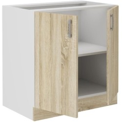 SARA Meuble bas - 2 portes - Décor chene sonoma - L80xP48xH82 cm - Plan de tr...