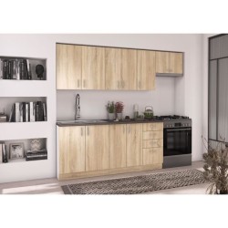 SARA Meuble bas - 2 portes - Décor chene sonoma - L80xP48xH82 cm - Plan de tr...