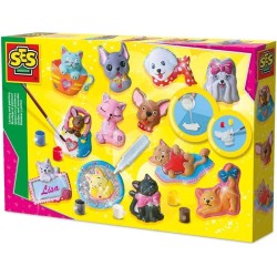 SES CREATIVE - Moulage en plâtre chiens et chats - Jaune, vert et