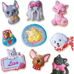 SES CREATIVE - Moulage en plâtre chiens et chats - Jaune, vert et