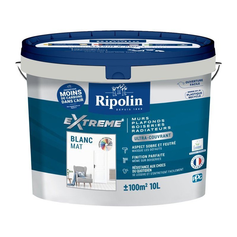 Peinture mur et plafond monocouche mat blanc 10L Ripolin
