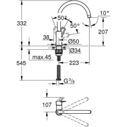 Robinet de cuisine évier monocommande BAULOOP bec haut pivotant - GROHE – 313...