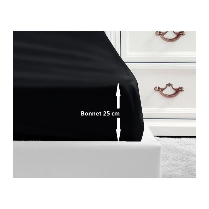 LOVELY HOME Drap Housse 100% coton 90x190x25 cm noir