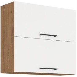 ROCK - Meuble haut - Mélaminé chene Lancelot et Blanc brillant - 80 cm - 2 po...
