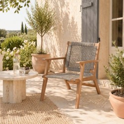 Fauteuil de jardin bas - MERIDA - Bois d'Acacia FSC - Corde tressée - 60 x 76...