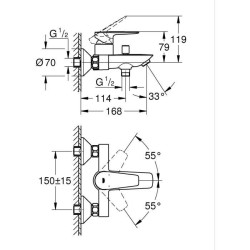 Mitigeur monocommande Bain / Douche - GROHE - Start Edge - Chromé - Economie ...
