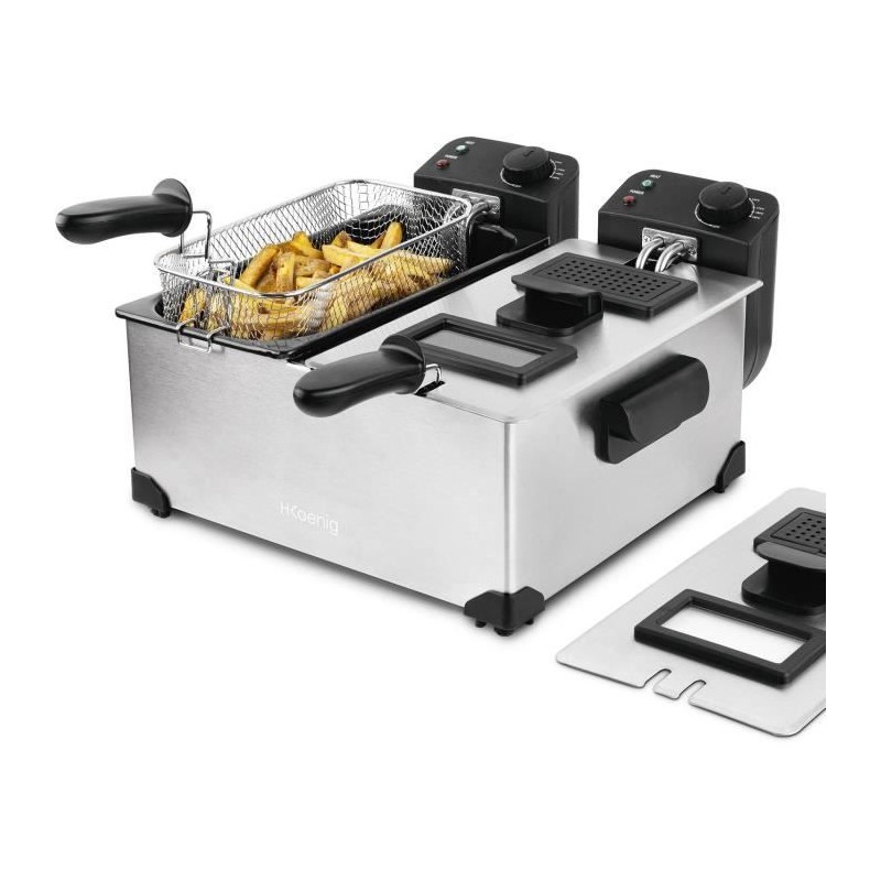Friteuse HKoeNIG - DFX600 - Double Cuve 2x3L - Thermostats indépendants - Pan...