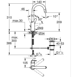Robinet salle de bains - GROHE Start Flow - Mitigeur monocommande - Taille L ...