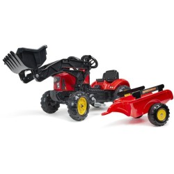 Tracteur a pédales Supercharger rouge avec pelle frontale articulée et remorq...
