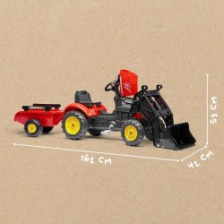 Tracteur a pédales Supercharger rouge avec pelle frontale articulée et remorq...