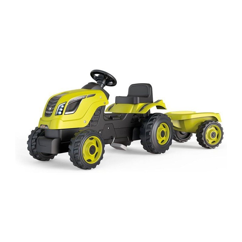 Smoby - Tracteur Farmer XL Vert + Remorque - Tracteur a Pédales - Siege Ajust...