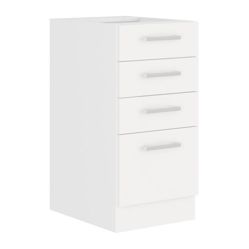 ATLAS Meuble bas 4 tiroirs - Décor blanc - L40 x P52x H82 - Plan de travail n...