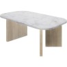 Table basse ovale - QUARTZ - Blanc effet marbre - Pieds épais en chene - 105 ...