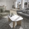 Table basse ovale - QUARTZ - Blanc effet marbre - Pieds épais en chene - 105 ...