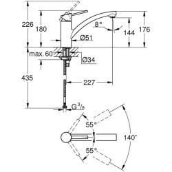 GROHE Robinet évier de cuisine Swift, Mitigeur monocommande avec mousseur éco...