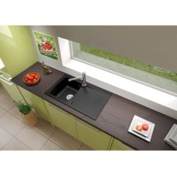 STRADOUR Evier cuisine a encastrer 1 bac + 1 égouttoir Arena - Résine - 86 x ...