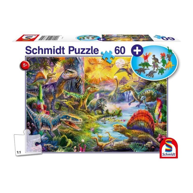 Puzzle Dinosaures - avec add on (figurines de dinosaures) - 60 pcs - SCHMIDT ...