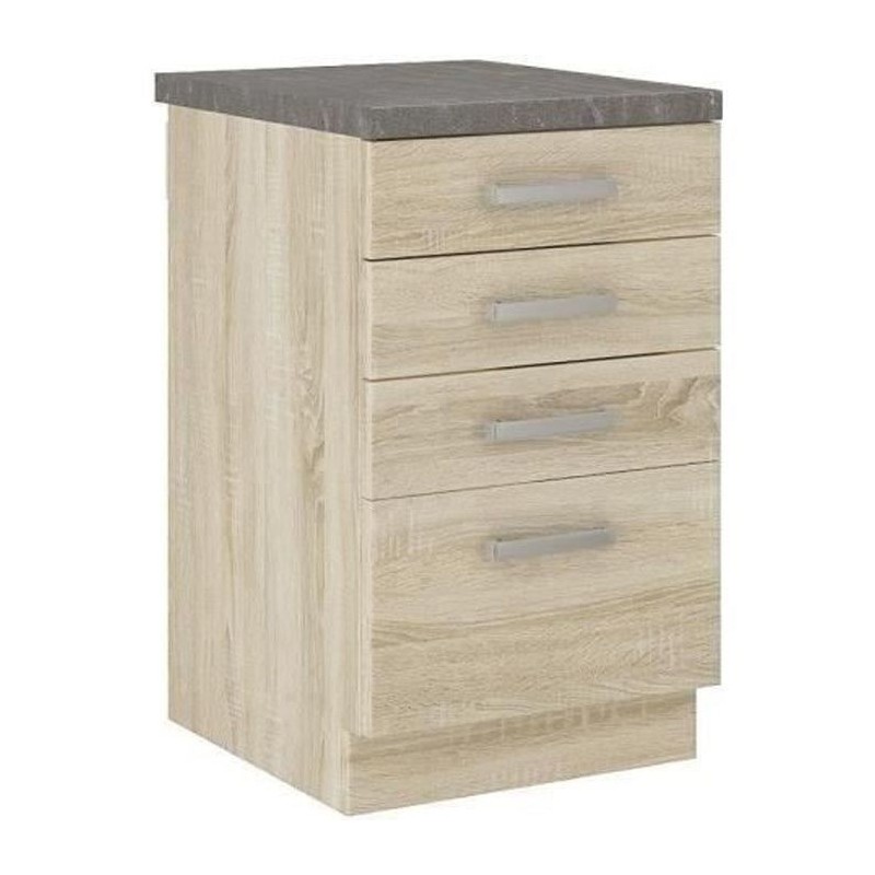 Meuble bas 4 tiroirs avec plan de travail - Décor chene sonoma - L 40 x P 51,...