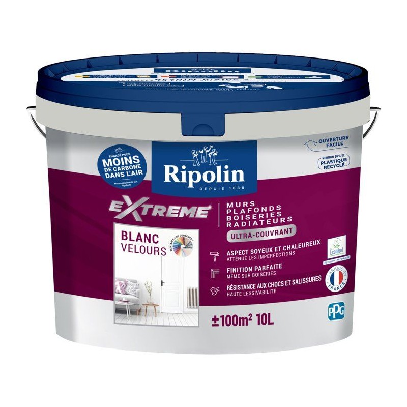 Peinture Extreme murs et plafonds - Blanc velours - RIPOLIN - 10 L