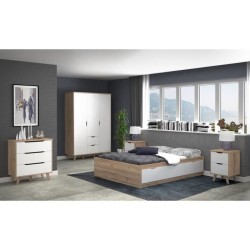 Commode VANKKA 3 Tiroirs - Décor chene et blanc - Scandinave - L 80 x P42 x H...