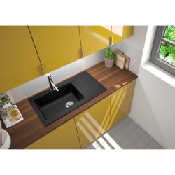 STRADOUR Evier cuisine a encastrer 1 grand bac + 1 égouttoir Einna - Résine -...