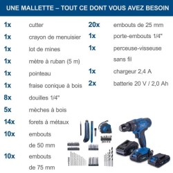 Coffret perceuse visseuse sans fil C-DTB74/2-X - 50Nm mandrin 13mm + 74 acces...
