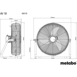 Ventilateur sans fil - METABO - AV 18 - 18 V - 3 niveaux de vitesse - Télécom...