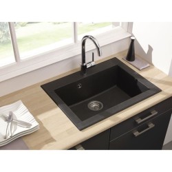 STRADOUR Evier cuisine a encastrer 1 bac sans égouttoir Hexo - Résine - 66 x ...