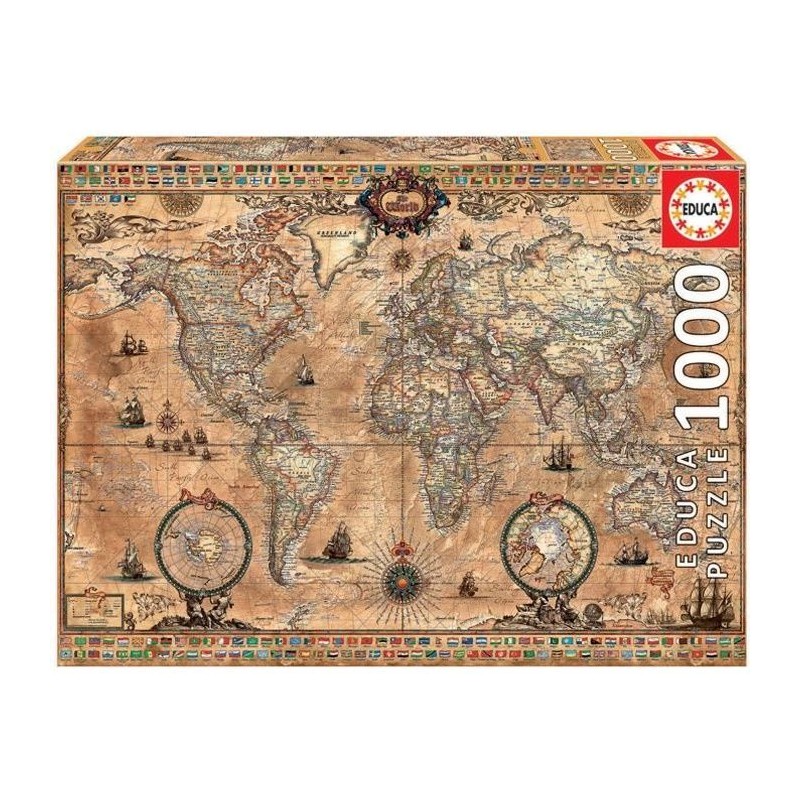 Puzzle Mappe monde, 1000 pieces, Voyage et cartes, EDUCA 15159