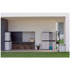 Armoire haute avec étageres - PLASTIKEN - Titanium - 70 x 44 x 176 cm - Beige...