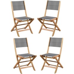 Lot de 4 chaises de jardin pliantes en bois d'acacia FSC - EDEN - Assise text...
