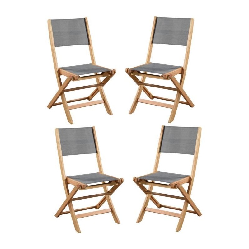 Lot de 4 chaises de jardin pliantes en bois d'acacia FSC - EDEN - Assise text...