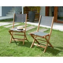 Lot de 4 chaises de jardin pliantes en bois d'acacia FSC - EDEN - Assise text...