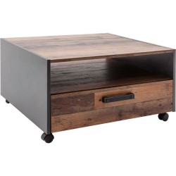 Table basse carré a roulette - Panneaux de particules - Décor bois vieilli et...