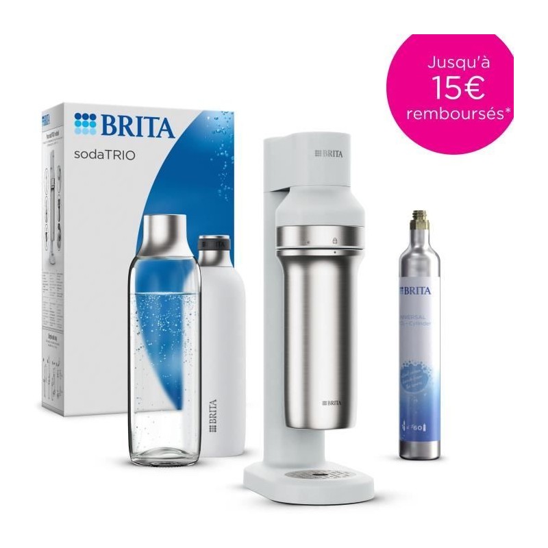 Machine a soda BRITA - SodaTRIO Blanche - 1 Bouteille 1L et 1 Cylindre de CO2...