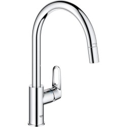 Robinet de cuisine - Chromé - Bec haut en C - Mousseur extractible - Rotation...