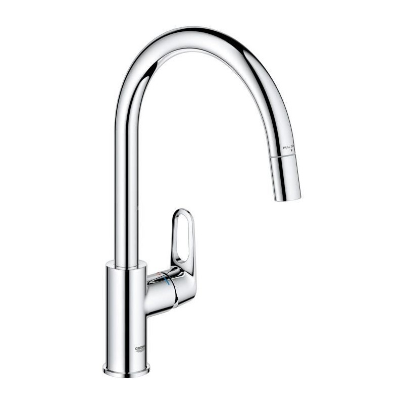 Robinet de cuisine - Chromé - Bec haut en C - Mousseur extractible - Rotation...