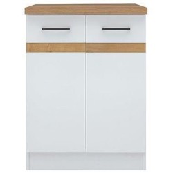 JUNONA Meuble bas de cuisine 60 cm - 2 Portes - Plan de travail - Blanc brillant