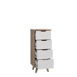 Chiffonnier VANKKA  4 Tiroirs - Décor chene et blanc - Style scandinave - L 4...