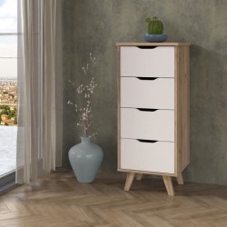 Chiffonnier VANKKA  4 Tiroirs - Décor chene et blanc - Style scandinave - L 4...
