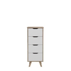 Chiffonnier VANKKA  4 Tiroirs - Décor chene et blanc - Style scandinave - L 4...