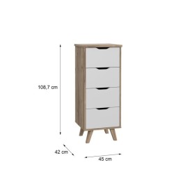 Chiffonnier VANKKA  4 Tiroirs - Décor chene et blanc - Style scandinave - L 4...