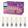 Philips, pack de 6 ampoules E27 LED transparentes 60W, blanc chaud