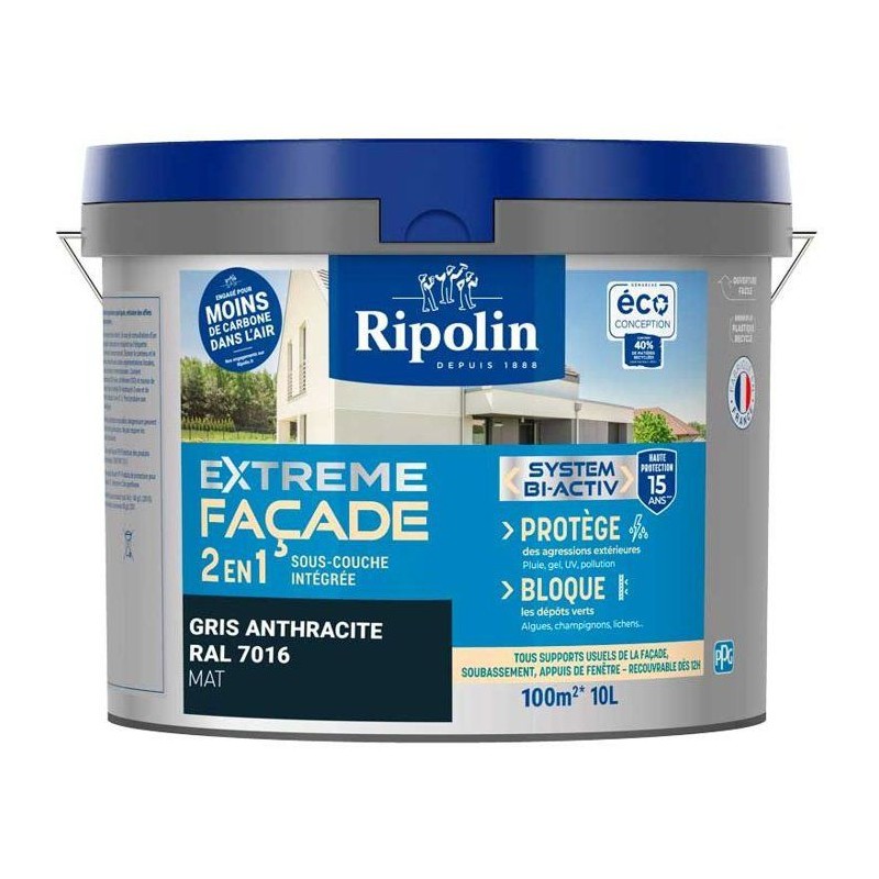 RIPOLIN Peinture Mat Façade 2 en 1, Avec Sous- Anthracite