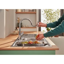 Robinet de cuisine - Mitigeur monocommande évier - Chromé - Bec haut en C - M...