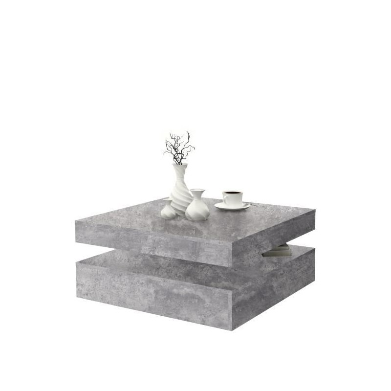Table basse carrée pivotante - Panneau de particules - Décor béton gris clair...