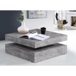 Table basse carrée pivotante - Panneau de particules - Décor béton gris clair...