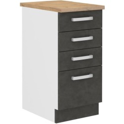 Meuble bas 4 tiroirs avec plan de travail - Gris mat - L 40 x P 51,6 x H 85 c...