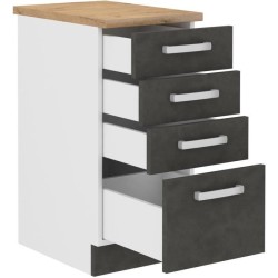 Meuble bas 4 tiroirs avec plan de travail - Gris mat - L 40 x P 51,6 x H 85 c...